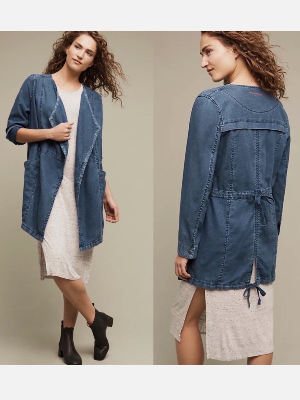 Anthropologie Hei Hei High Plains Chambray Anorak Drape Open Front Swing Jacket